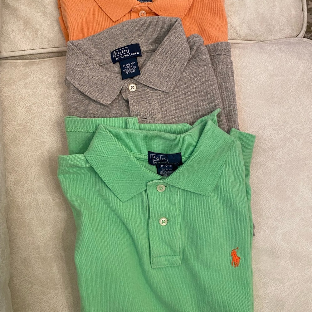 (3) Polo by Ralph Lauren Kids' Green, Gray, and Orange Polo Shirts